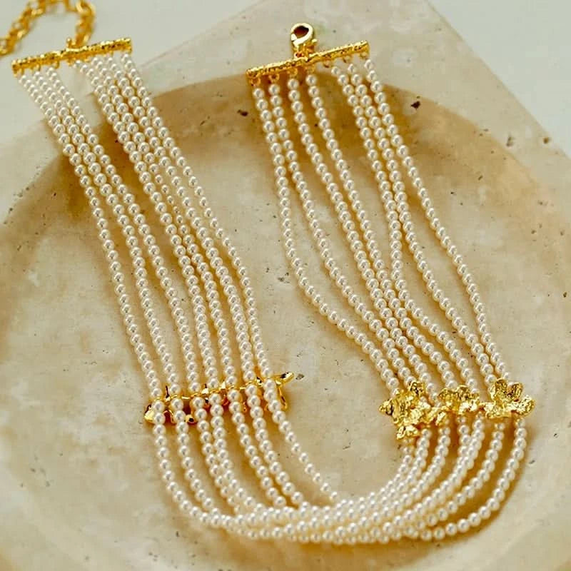 Thumbnail of Beaded Multi-Strand Shell Pearl Choker Necklace image