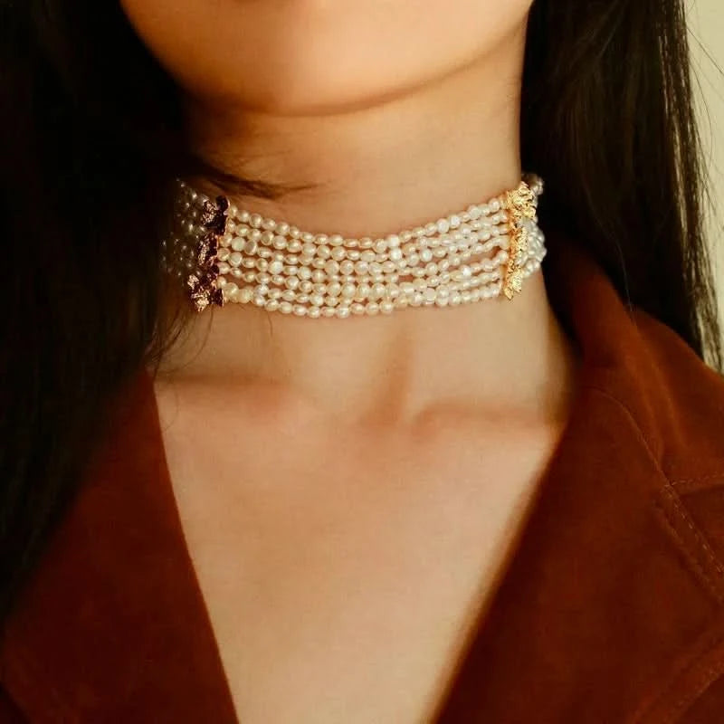 Thumbnail of Beaded Multi-Strand Shell Pearl Choker Necklace image
