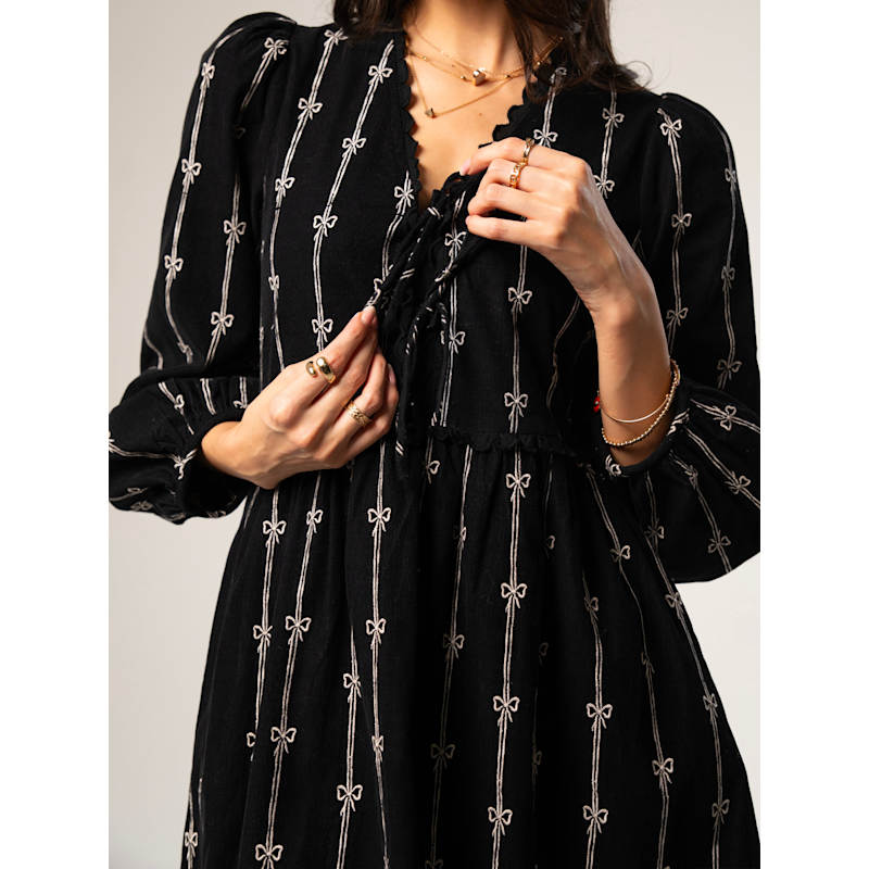 Beatrix Black Cord Embroidered Midi Dress | Rose & Nancy | Wolf & Badger