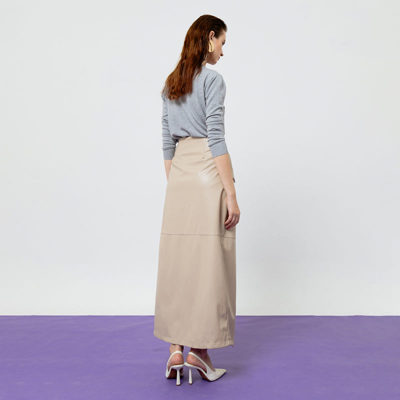 Beatrix Creme Faux Leather Midi Skirt