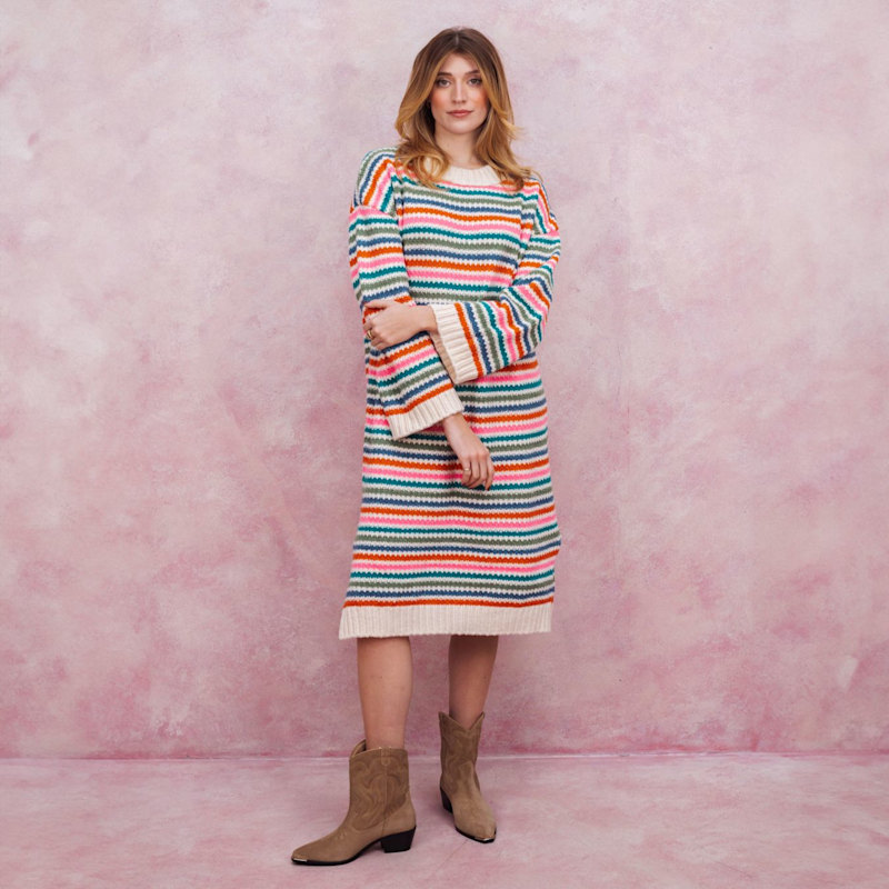 Becca Rainbow Stripe Knitted Midi Dress | Cara & The Sky M