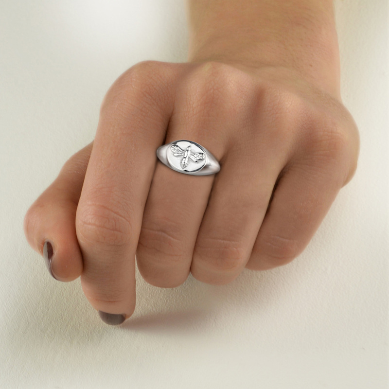 Thumbnail of Bee Signet Ring In Sterling Silver image