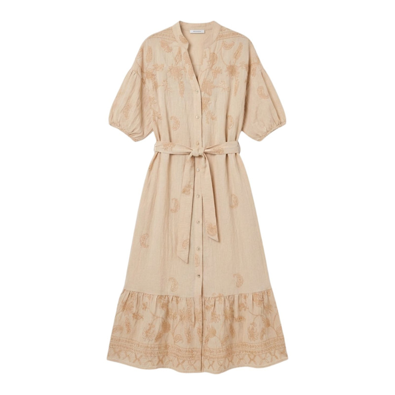 Beige Embroidered Cotton Midi Shirt Dress by LAtelier London