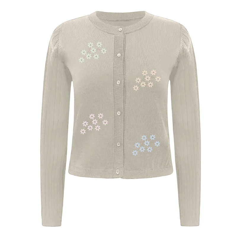 Thumbnail of Beige Flower Embroidered Cardigan image