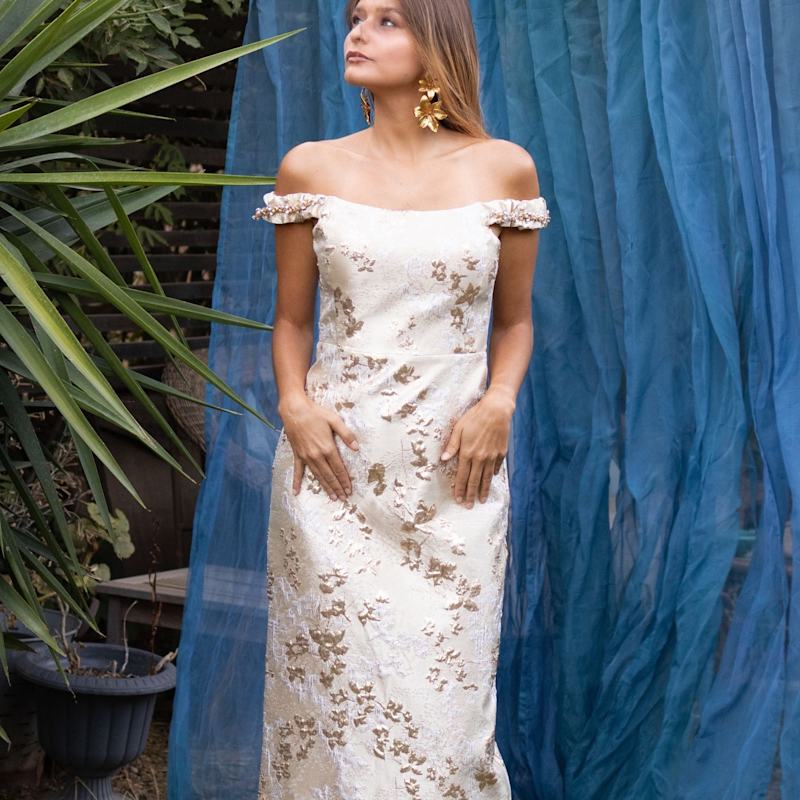 white and gold jacquard dress Vienna Jacquard Dress