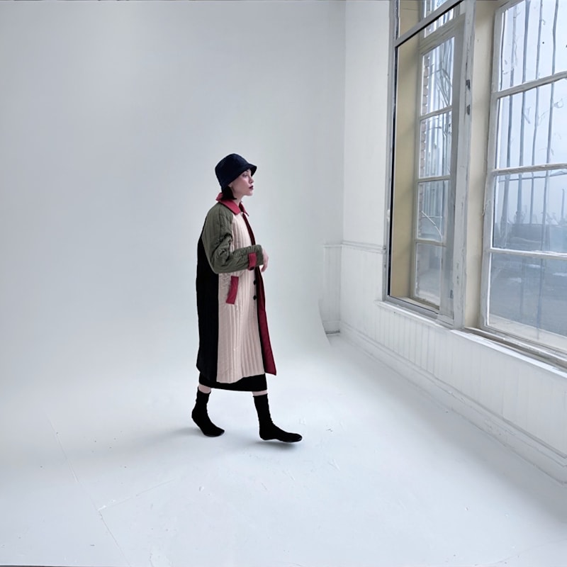 Thumbnail of Beige Khaki Patchwork Color Block Quilted Long Jacket image