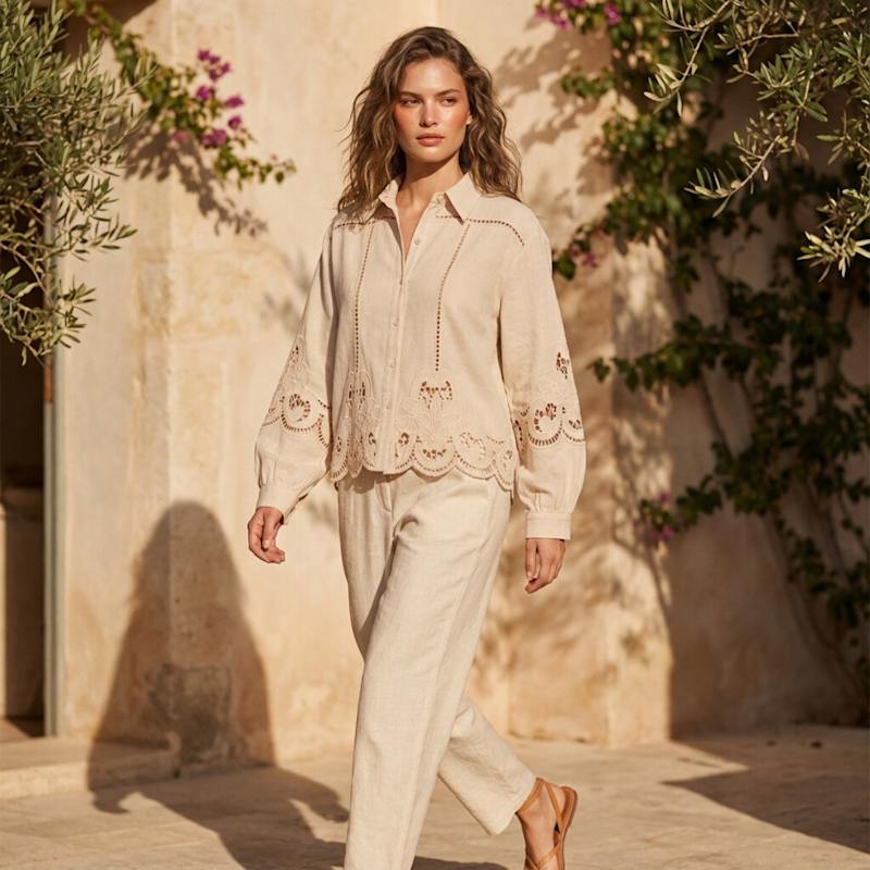 Thumbnail of Beige Laser-Cut Embroidered Cotton Shirt image