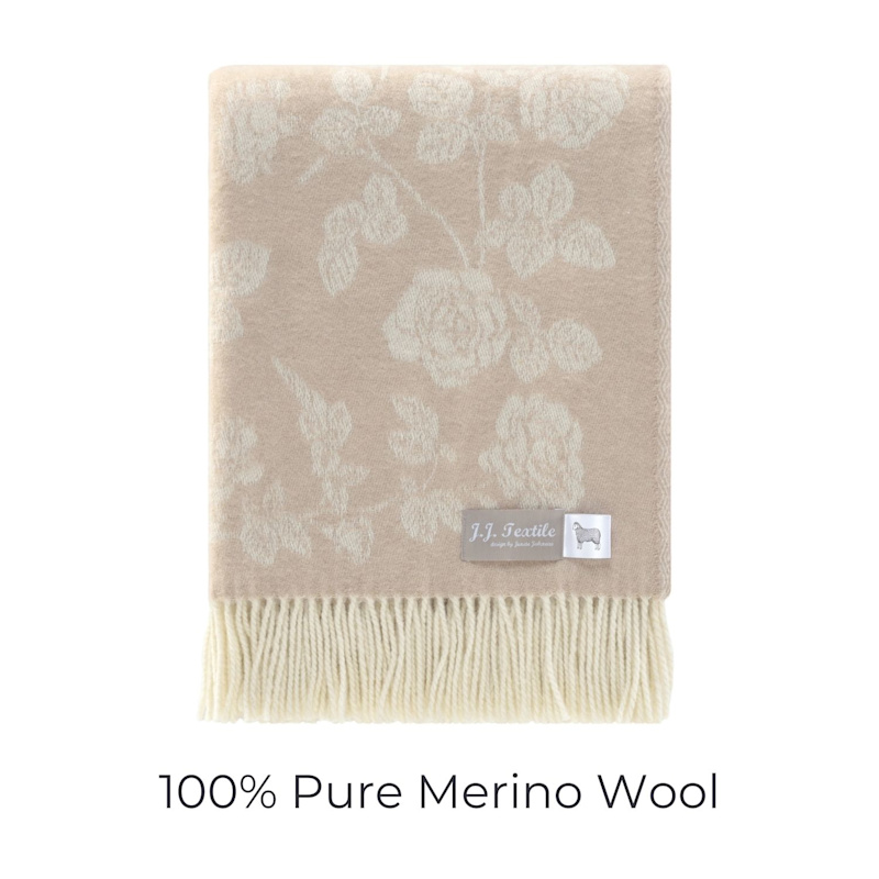Thumbnail of Beige Roses Pure Merino Wool Throw image