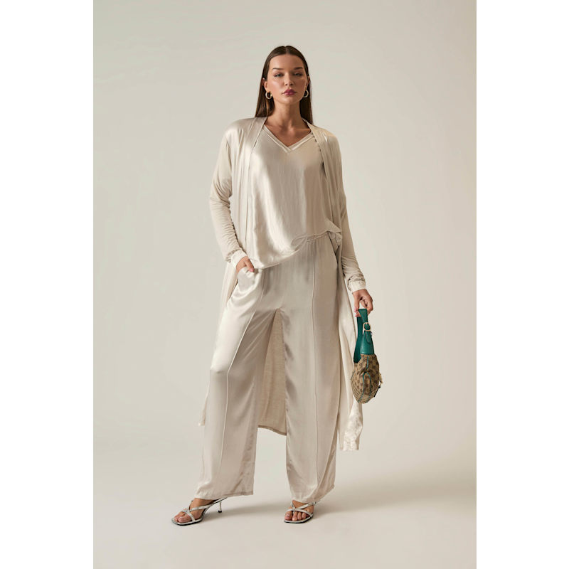 Thumbnail of Long Satin Beige Cardigan image
