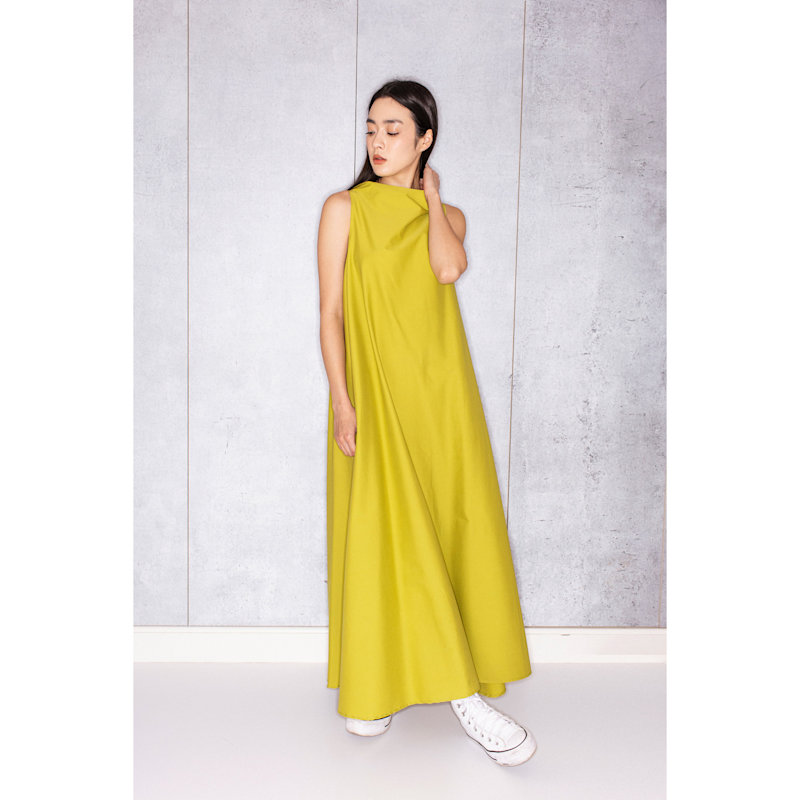 Thumbnail of Bell Dress Long In Lime Cotton Blend image