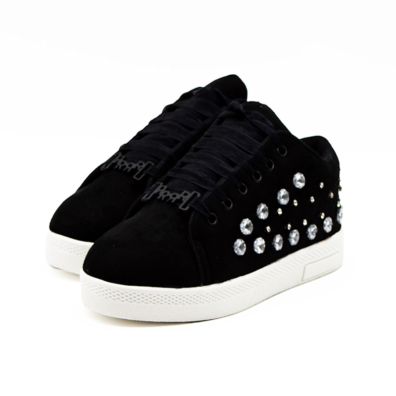 Thumbnail of Bella Luxury Black Canvas Handmade Embellished Tennis Shoe image