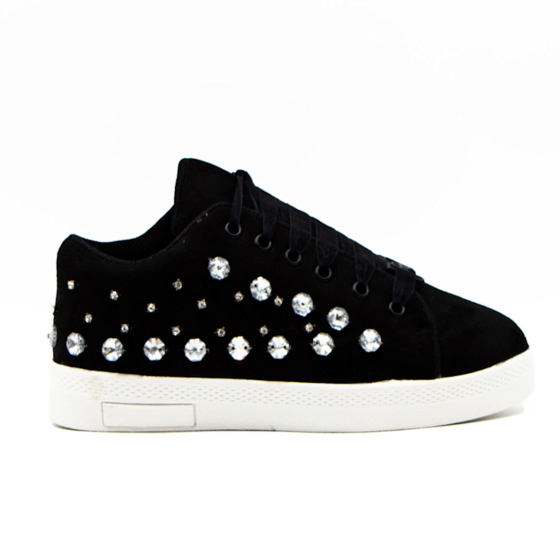 Thumbnail of Bella Luxury Black Canvas Handmade Embellished Tennis Shoe image