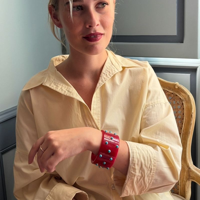 Thumbnail of Bella Red Carnelian Bangle With Turquoise Resin Stones image