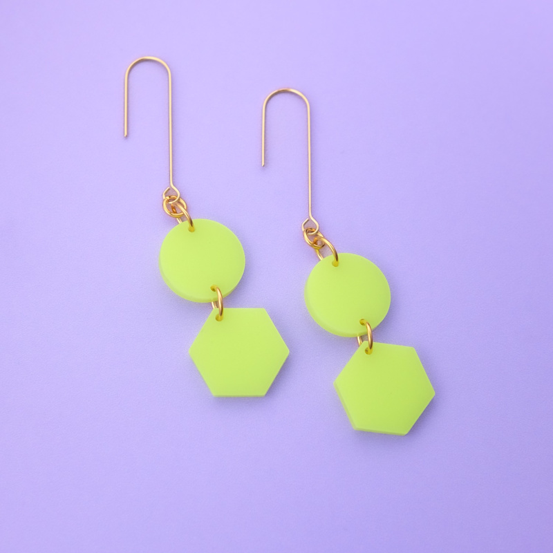 Thumbnail of Belle Geometric Dangly Earrings In Neon Yellow image
