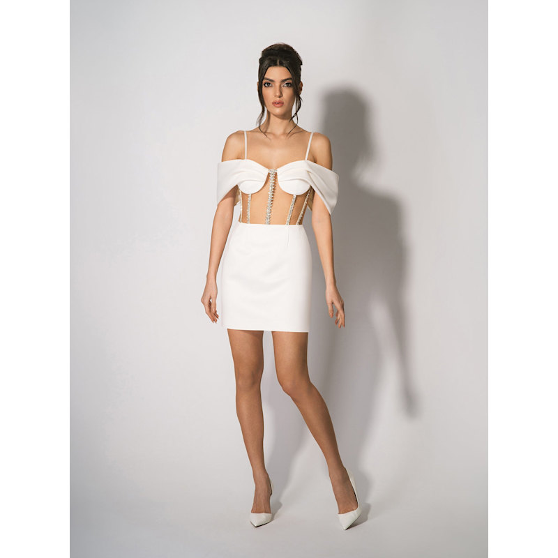 Thumbnail of Belle Of The Ball Crystal-Embellished Mini Dress - Pearl White image