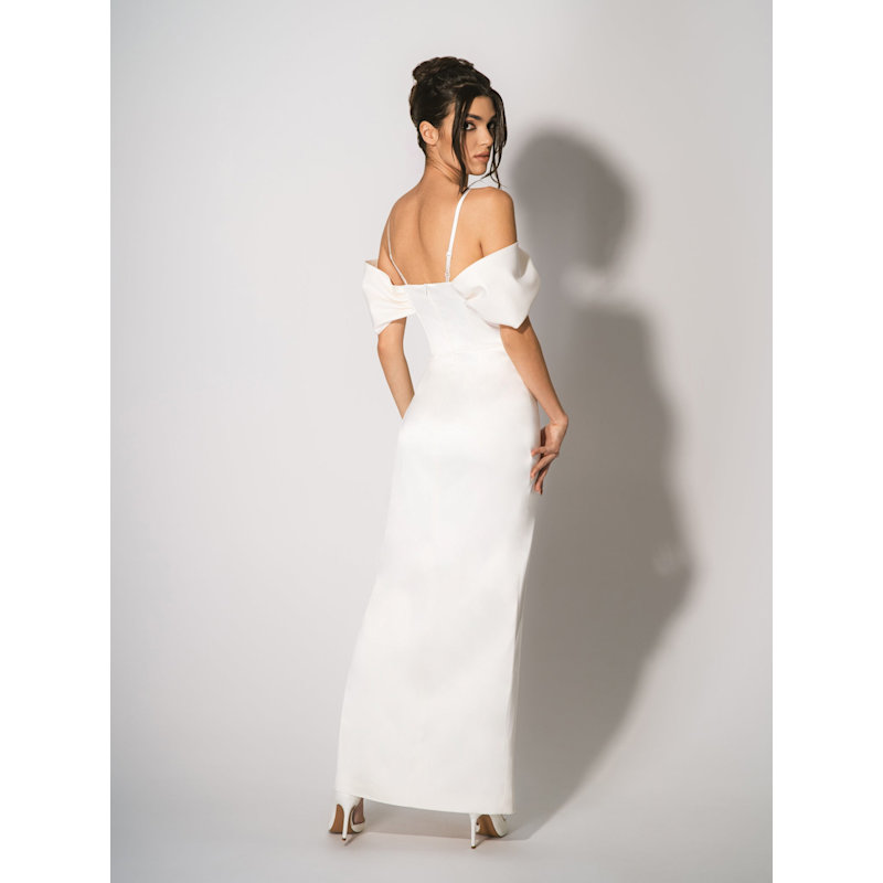 Thumbnail of Belle Of The Ball Satin Maxi Dress With Lace Corset, Pearl White image