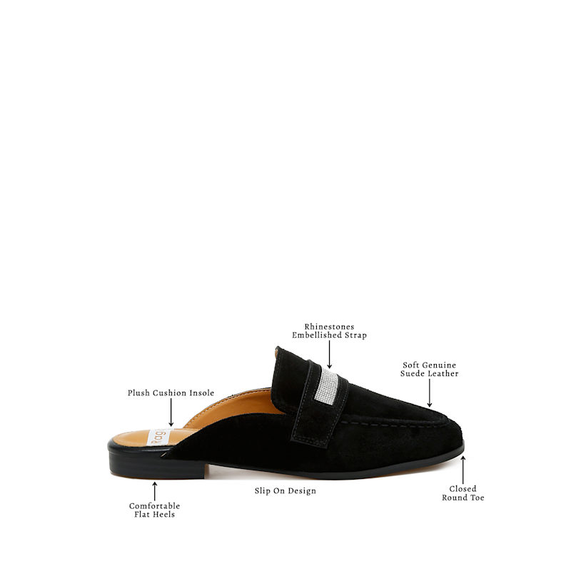 Thumbnail of Belorose Rhinestone Strap Genuine Suede Mules In Black By Rag & Co image