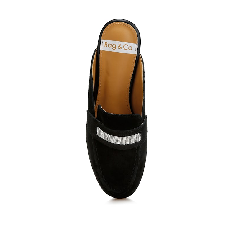 Thumbnail of Belorose Rhinestone Strap Genuine Suede Mules In Black By Rag & Co image
