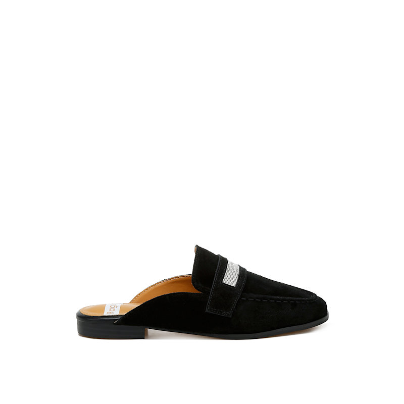 Thumbnail of Belorose Rhinestone Strap Genuine Suede Mules In Black By Rag & Co image