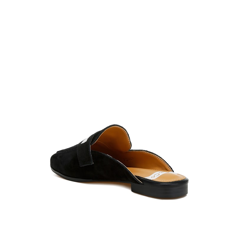 Thumbnail of Belorose Rhinestone Strap Genuine Suede Mules In Black By Rag & Co image