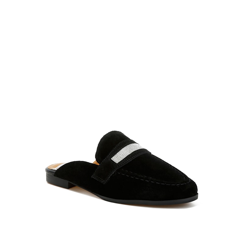 Thumbnail of Belorose Rhinestone Strap Genuine Suede Mules In Black By Rag & Co image