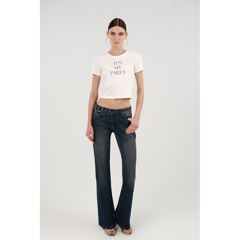 Thumbnail of Belted Denim Flare Trousers image