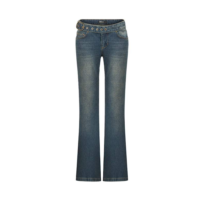 Thumbnail of Belted Denim Flare Trousers image