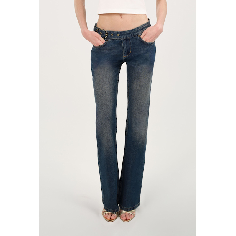 Thumbnail of Belted Denim Flare Trousers image