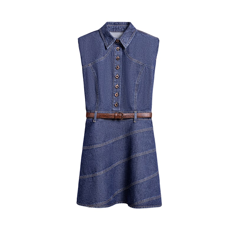 Belted Denim Mini Dress by NOCTURNE