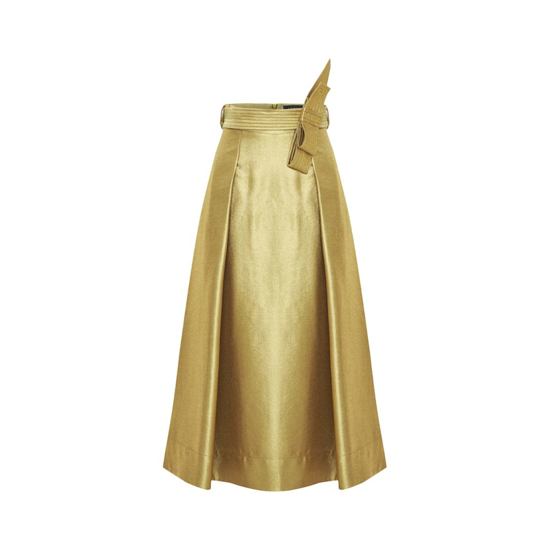 Thumbnail of Belted Gold Midi Skirt – Light Yellow image