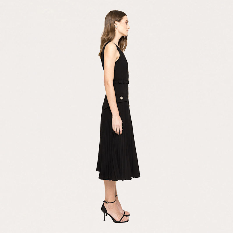 Belted Pleated Midi Dress by Nissa