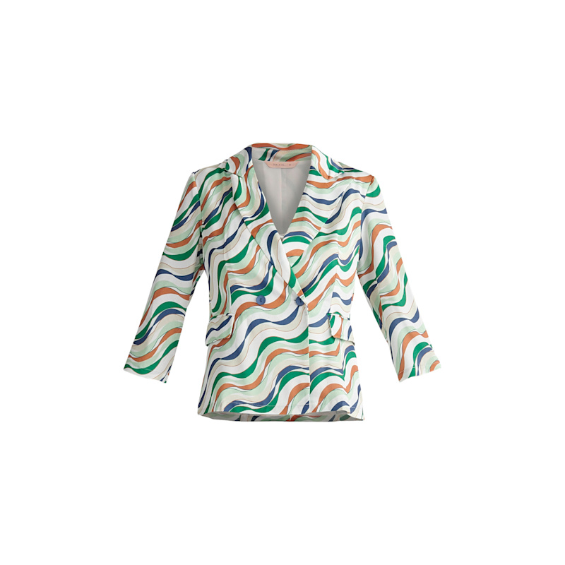 Thumbnail of Belted Wave Print Blazer - Multicolour image