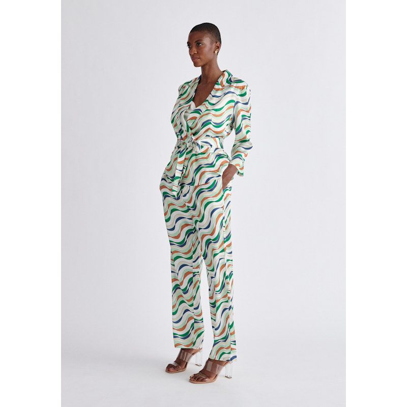 Thumbnail of Belted Wave Print Blazer - Multicolour image