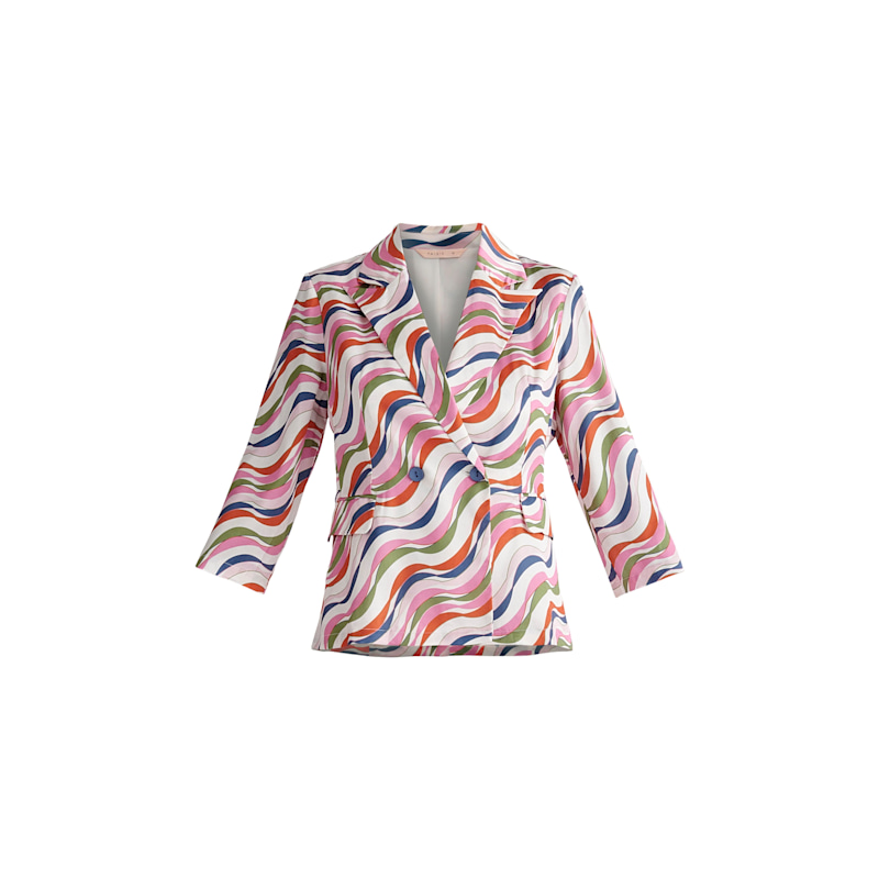Thumbnail of Belted Wave Print Blazer - Pink Multi image