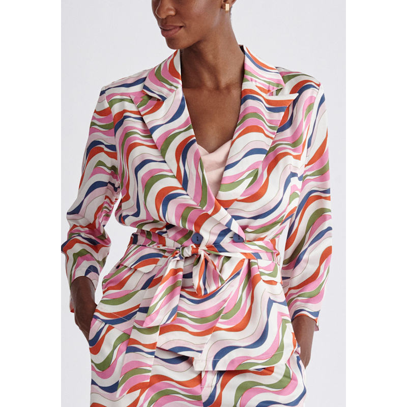Thumbnail of Belted Wave Print Blazer - Pink Multi image