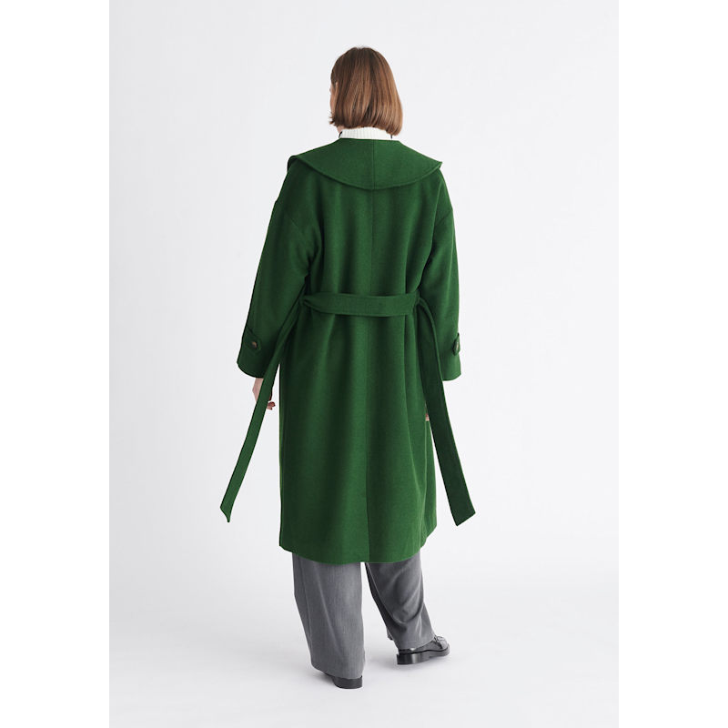 Belted Wool Coat In Dark Green | PAISIE | Wolf & Badger