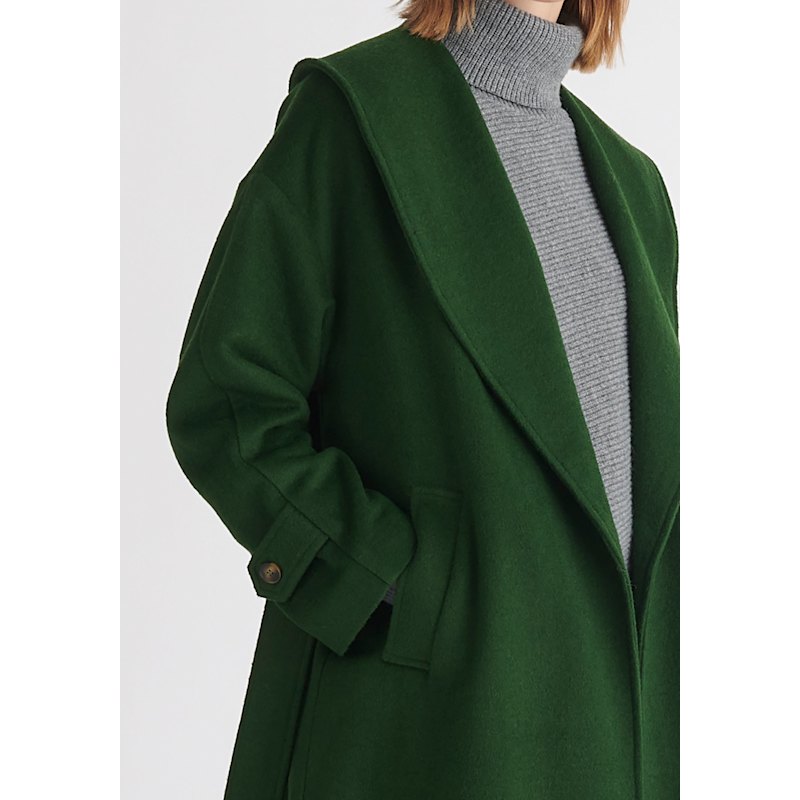 Belted Wool Coat In Dark Green PAISIE Wolf Badger