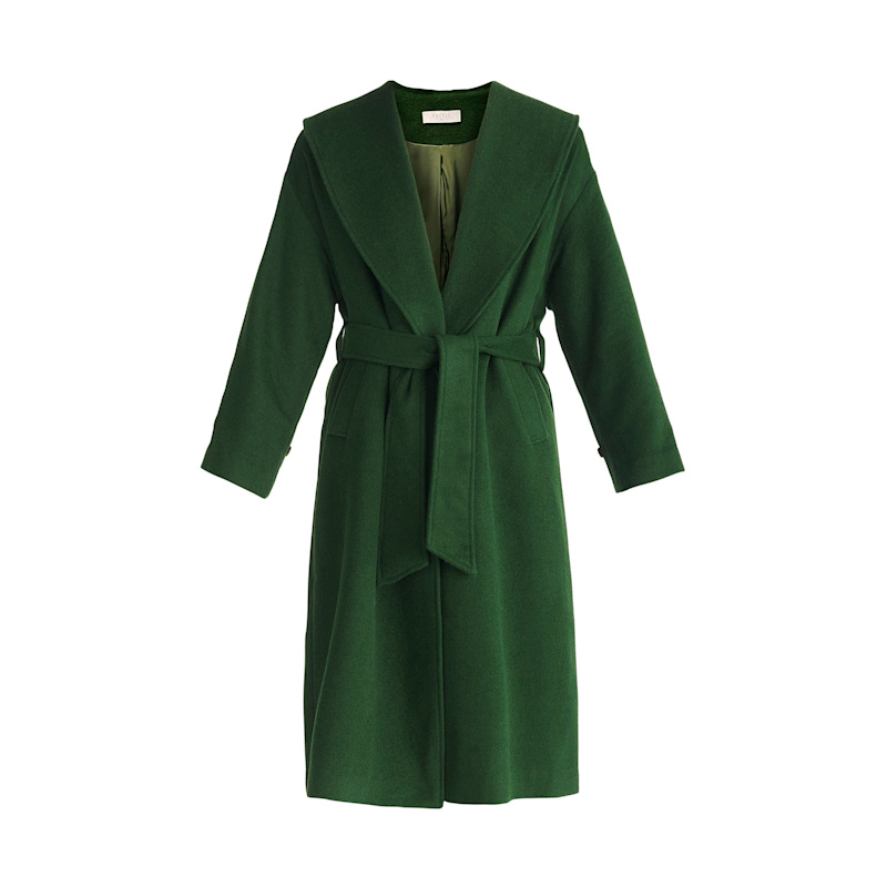 Belted Wool Coat In Dark Green | PAISIE | Wolf & Badger