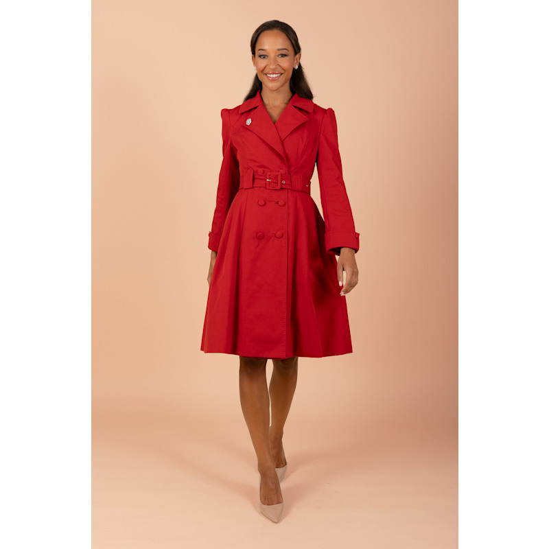 Bergman Cotton Gaberdine Dress Trench Coat In Rosso | Santinni
