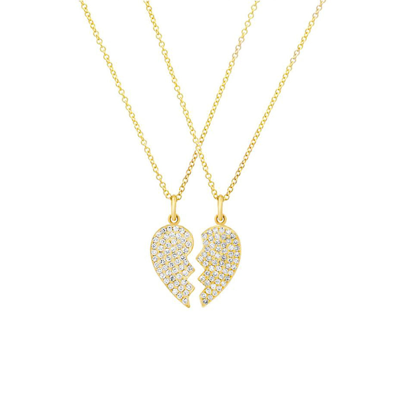 Best Friends Heart Necklace Set In Gold Gold Trip Wolf Badger