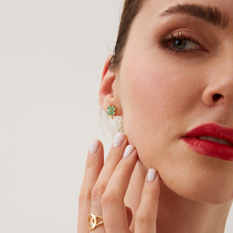 Thumbnail of Four Leaves Clover Sterling Silver Earring & Necklace Set In Green - Gold image