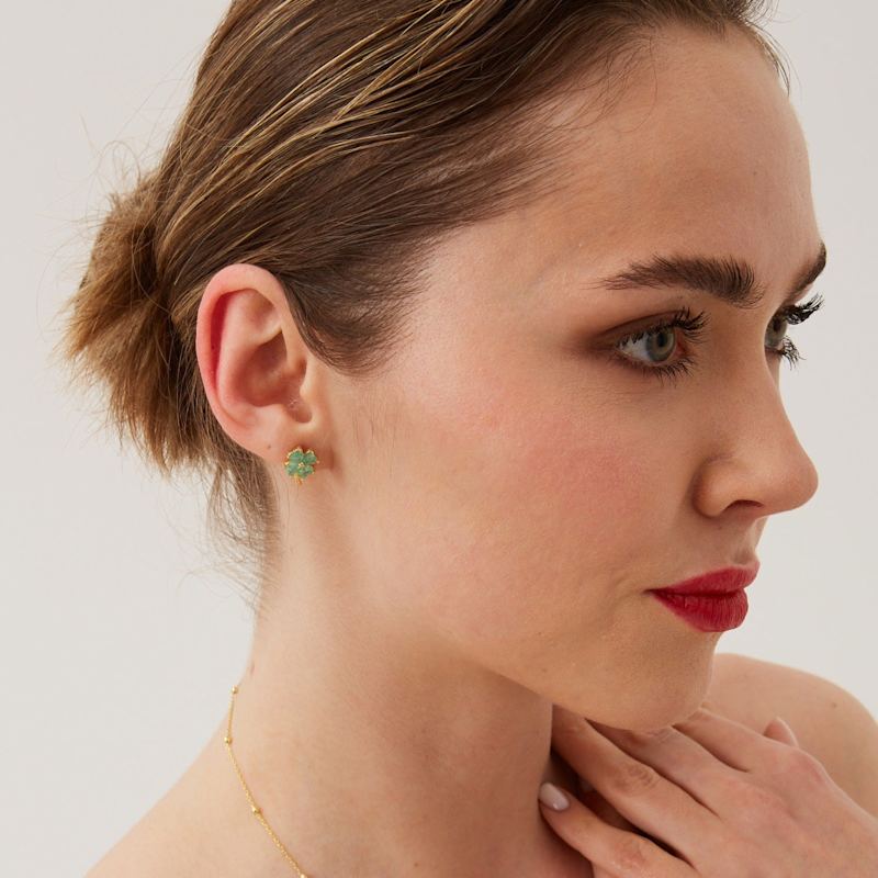 Thumbnail of Four Leaves Clover Sterling Silver Earring & Necklace Set In Green - Gold image