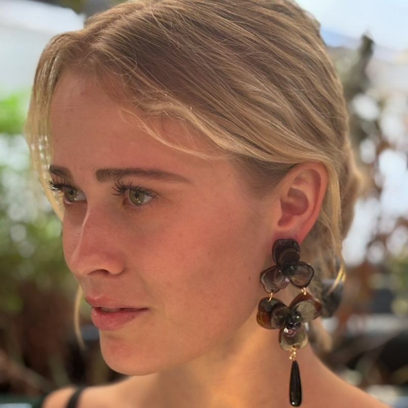 Thumbnail of Beth Tortoise Double Floral Resin Drop Earrings image