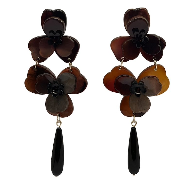 Thumbnail of Beth Tortoise Double Floral Resin Drop Earrings image