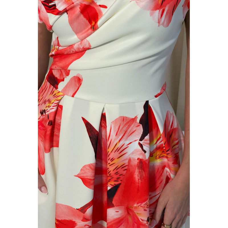 Thumbnail of Betty Asymmetric Floral Print Midi Dress Orange image