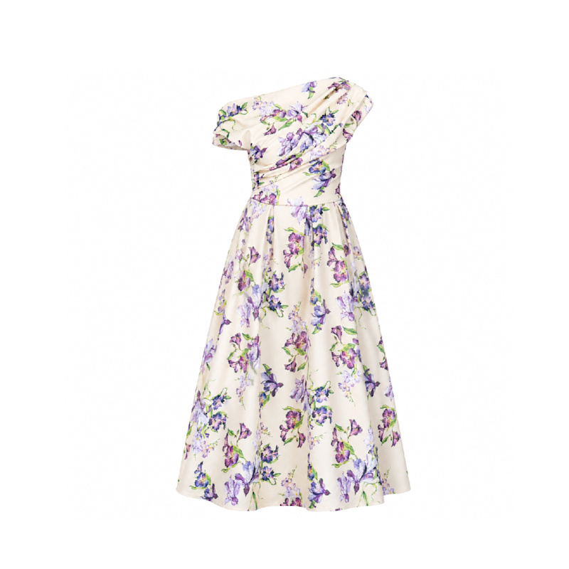 printed asymmetric midi dress Asymmetric Midi Dress - Light Blue/Florals