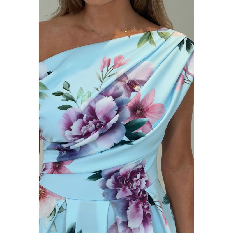 Thumbnail of Betty Asymmetric Neckline Skater Midi Dress Blue Print image