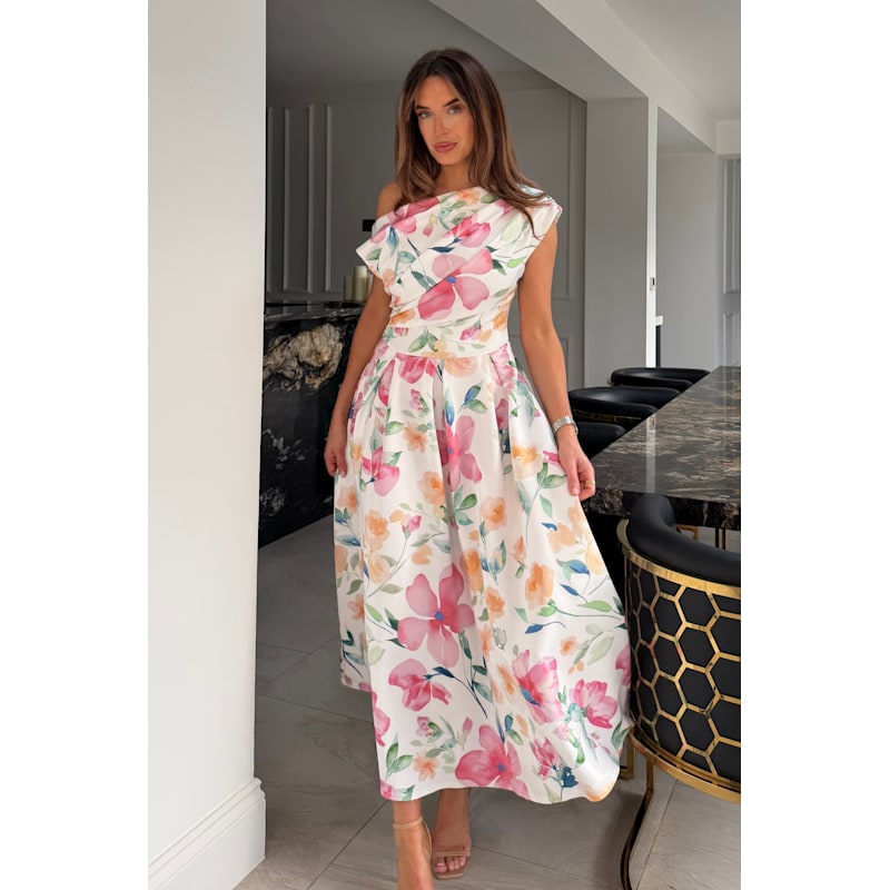 asymmetric print midi dress Ferragamo Women Rooster print asymmetric midi dress Orange