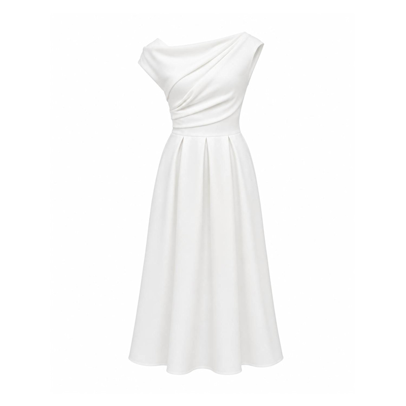formal white skater dress Betty Asymmetric Neckline Midi by Girl In Mind bestsellers-sept
