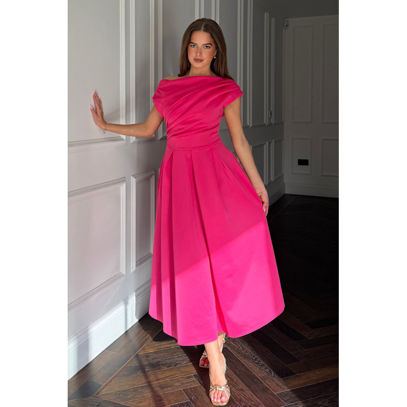 Thumbnail of Betty Asymmetric Neckline Skater Midi  Hot Pink image